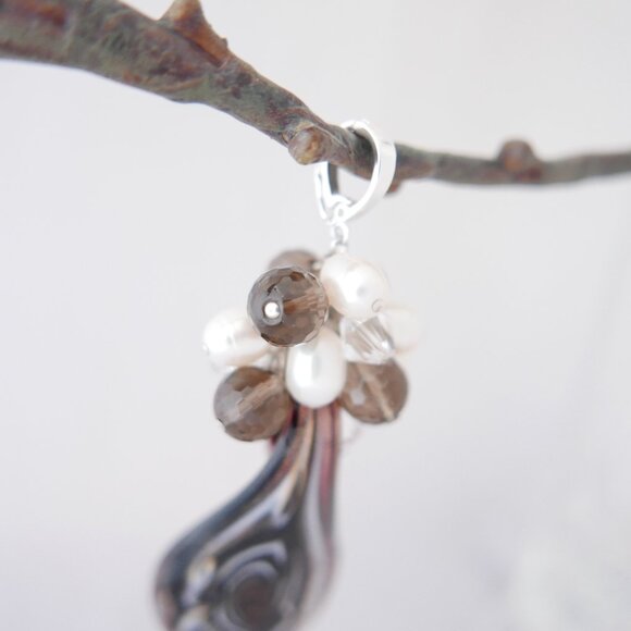 Murano Glass Cluster Pendant with Pearls and Gemstones - Sterling Silver - Picture 2 of 5